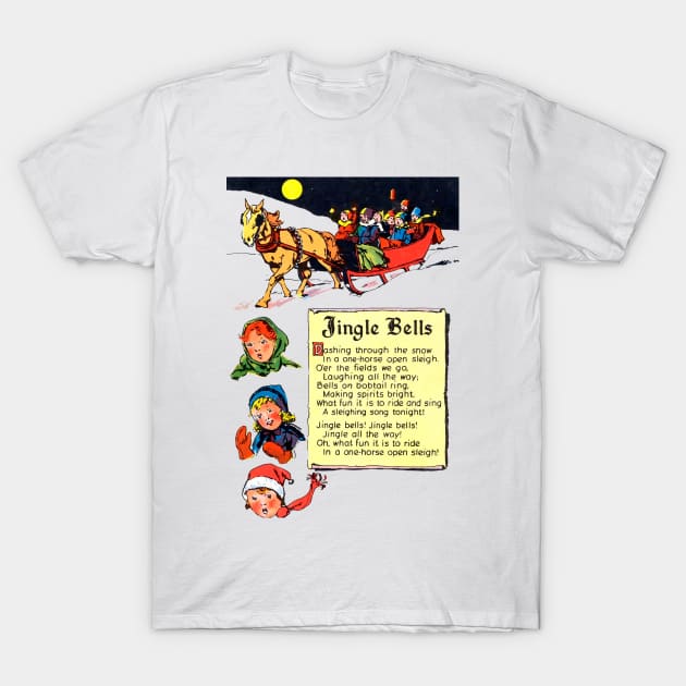 Jingle Bells Marry Christmas horse with sleigh in the snow under the moon Retro Vintage Comic T-Shirt by REVISTANGO